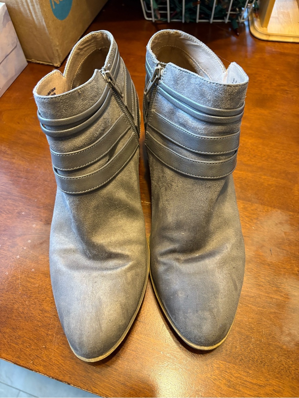Women’s Grey Suede Ankle Booties with Side Zipper